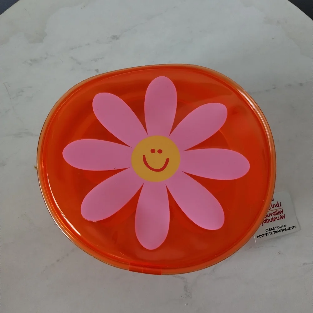 Neon Orange Daisy Clear Pouch NWT
